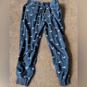 Hollister Blue Pajama Pants with White Logo Pattern